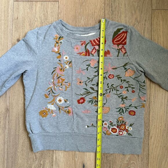 Maeve x Anthropologie Marcie Sweatshirt Womens XS Gray Floral Embroidery Boho - Picture 10 of 14